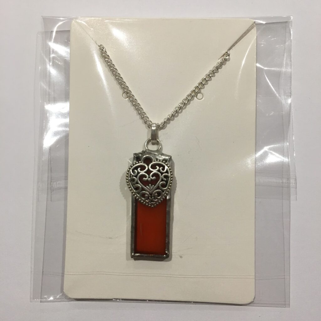 Red rectangle stained glass pendant necklace Poppy Glass Studio